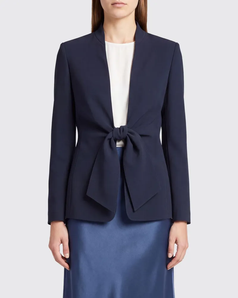 Max Mara Kurz geschnittener Slim-Fit-Blazer aus Cady mit Bindeband Blau