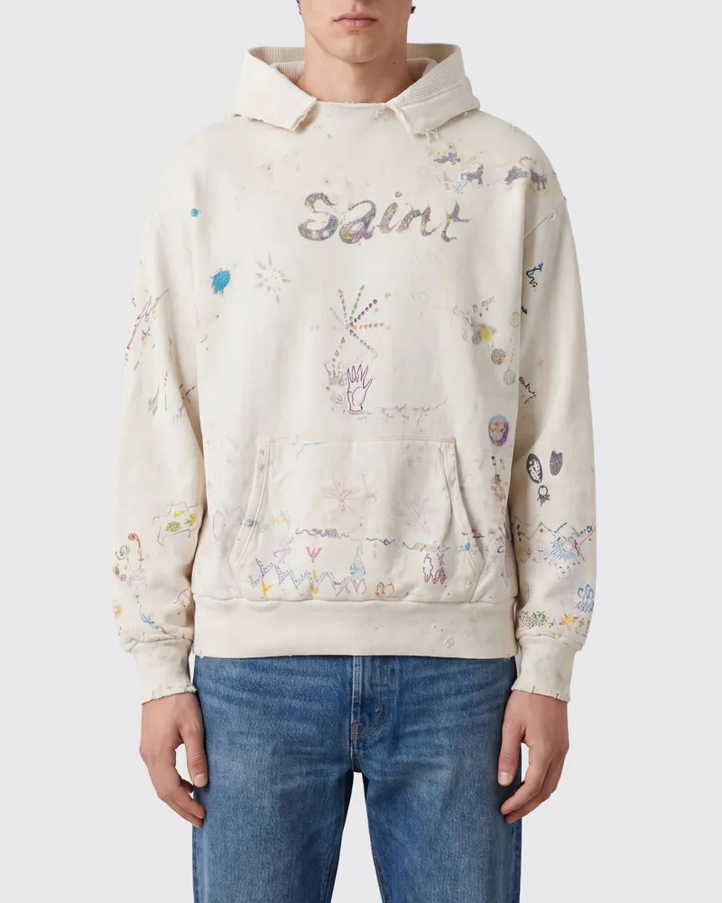 SAINT MXXXXXX Relaxed Fit Hoodie aus Baumwolle mit Grafikprint und Kängurutasche Weiß