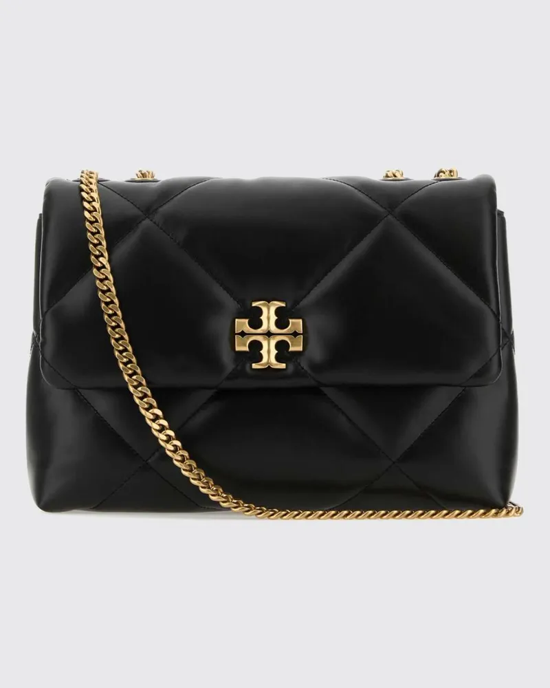 Tory Burch Kira Umhängetasche aus gestepptem Leder mit Double T-Logo Schwarz