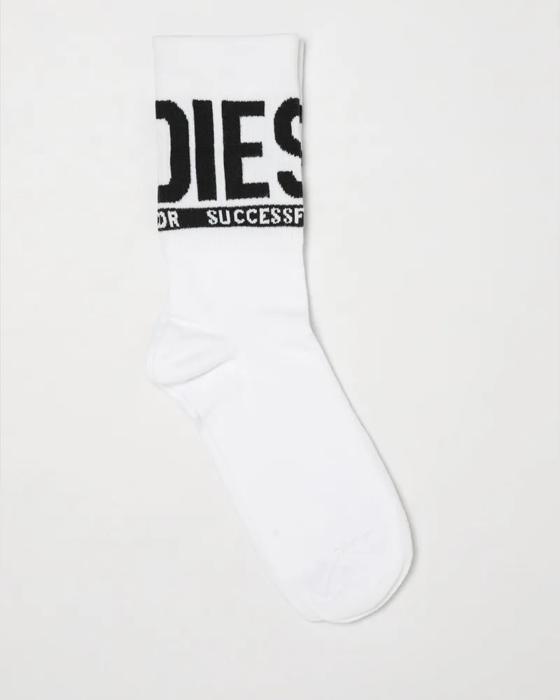 Diesel Wadenhohe Socken aus Stretch-Baumwolle mit kontrastierendem Jacquard-Logo Weiß