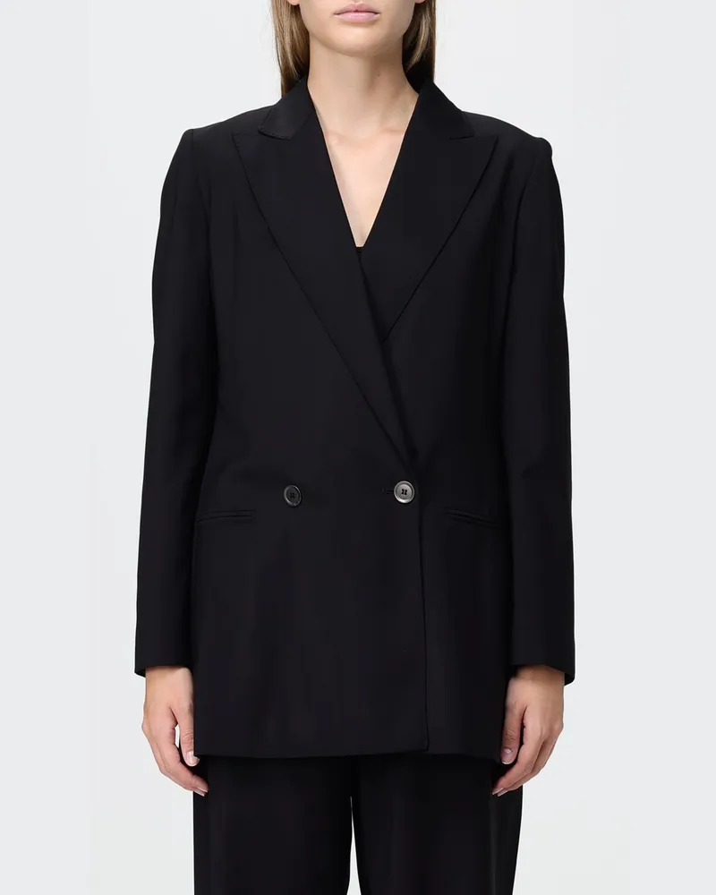Max Mara Zweireihiger Blazer aus reiner Wolle mit fallendem Revers Schwarz