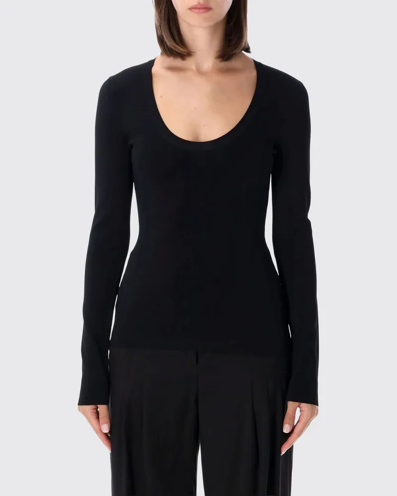 Stella McCartney Slim Fit langärmeliges U-Ausschnitt-Stricktop aus Viskosemischung Schwarz