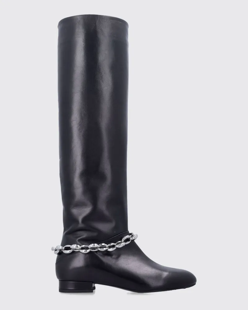by FAR Felix Kniehohe Stiefel aus Glattleder mit Metalldrahtgeflecht-Detail Schwarz