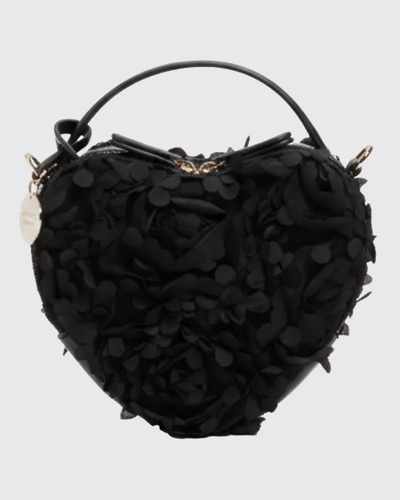 Twin-Set Herzfömige Tasche aus Kunstleder und Stoff Schwarz