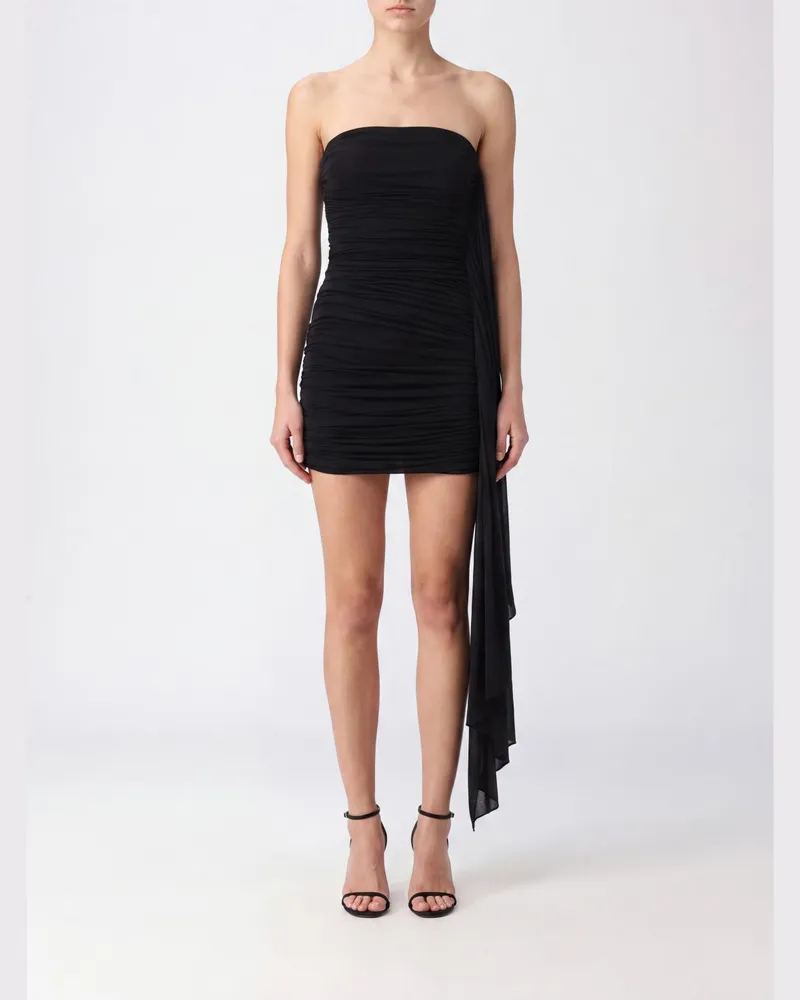 Alexander Wang Schulterfreies, gerafftes, asymmetrisches Jersey-Minikleid Schwarz