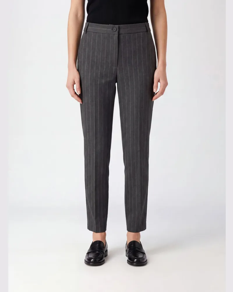 Pinko Gestreifte Slim-Fit-Chinohose aus Wollmischung mit mittlerem Bund Grau