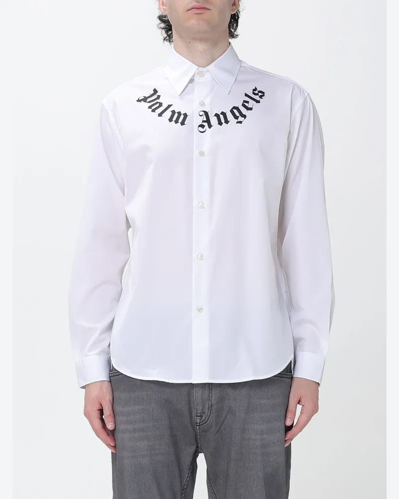Palm Angels Langärmeliges Baumwollhemd mit Kontrastlogo Weiß