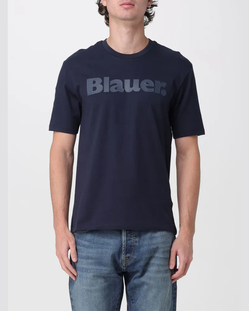Blauer Baumwoll-T-Shirt mit Logo Blau