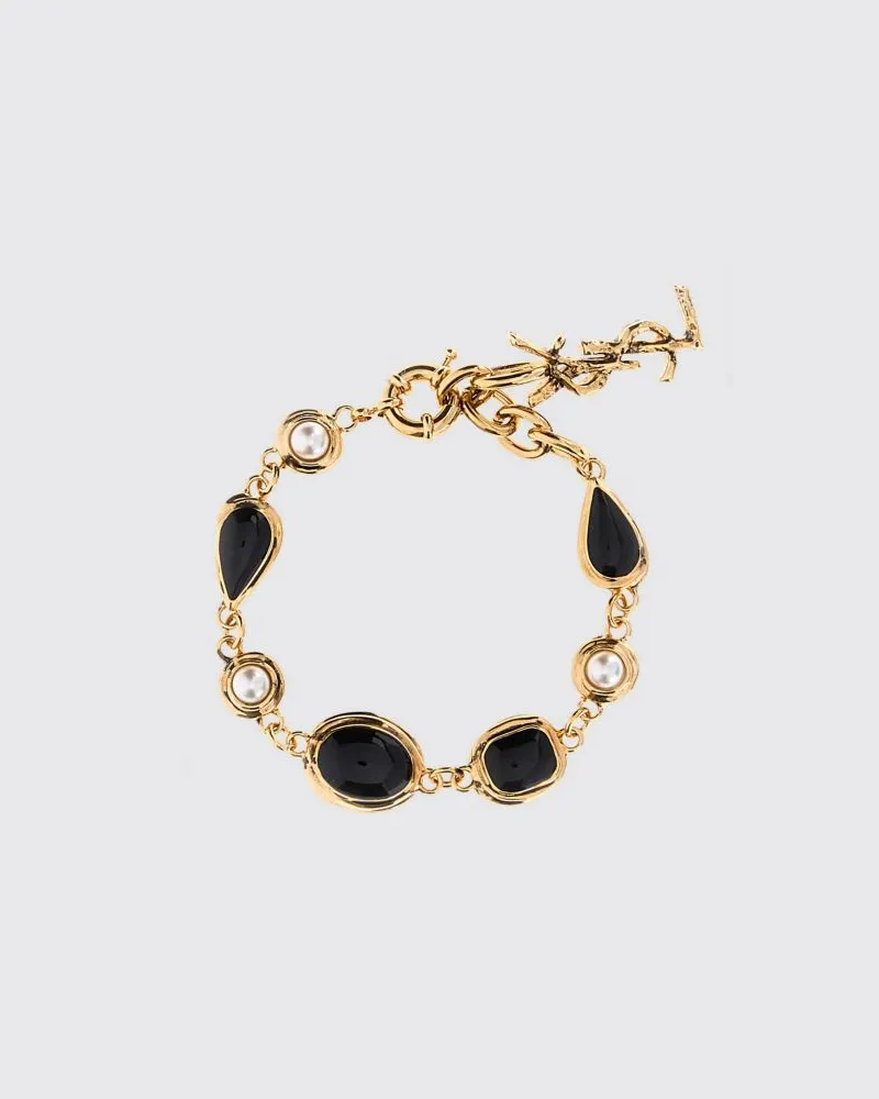 Saint Laurent Metallarmband mit Perlen und YSL-Monogramm Gold