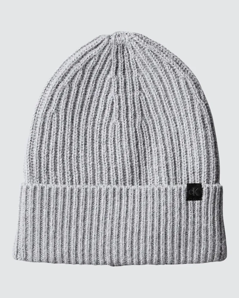 Calvin Klein Acryl-Beanie für Jungen mit Umschlag und Kontrastlogo Grau