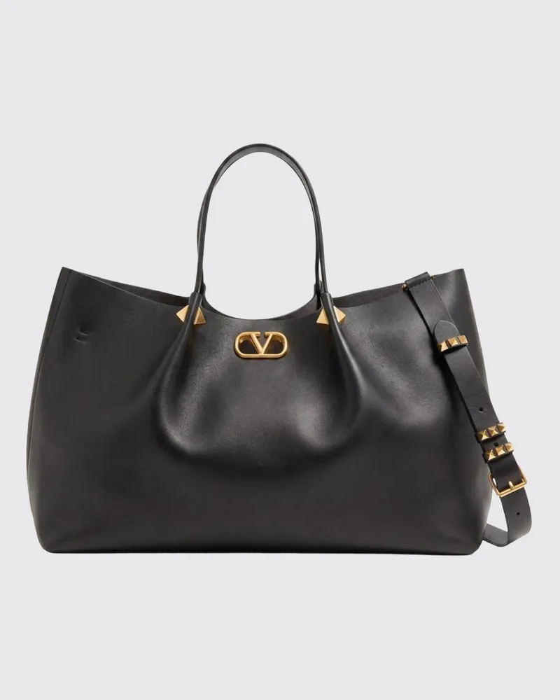 Valentino Garavani Große VLogo Signature Tote aus Glattleder mit Nieten Schwarz