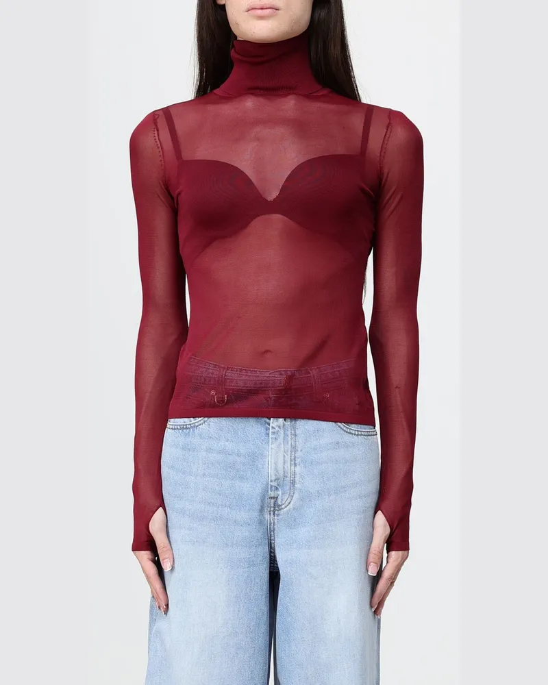 Zimmermann Langärmeliges, transparentes Rollkragentop aus Rayon mit schmaler Passform Burgunderrot