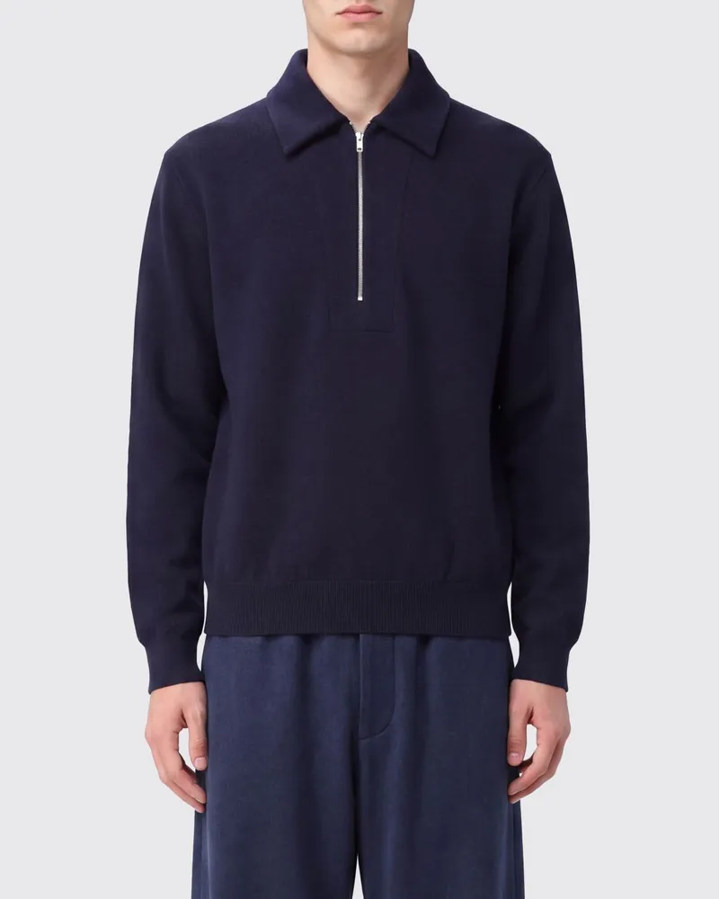 Jil Sander Sweatshirt mit halbem Reißverschluss aus Woll-Baumwoll-Mischung Blau