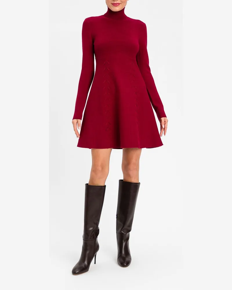 Twin-Set Mini-Strickkleid mit Rollkragen aus Viskosemischung Burgunderrot