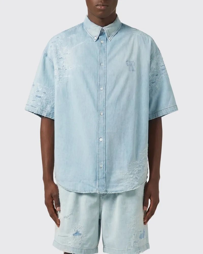 Acne Studios Relaxed Fit Bowlinghemd aus Bio-Baumwolle in Used-Optik Blau