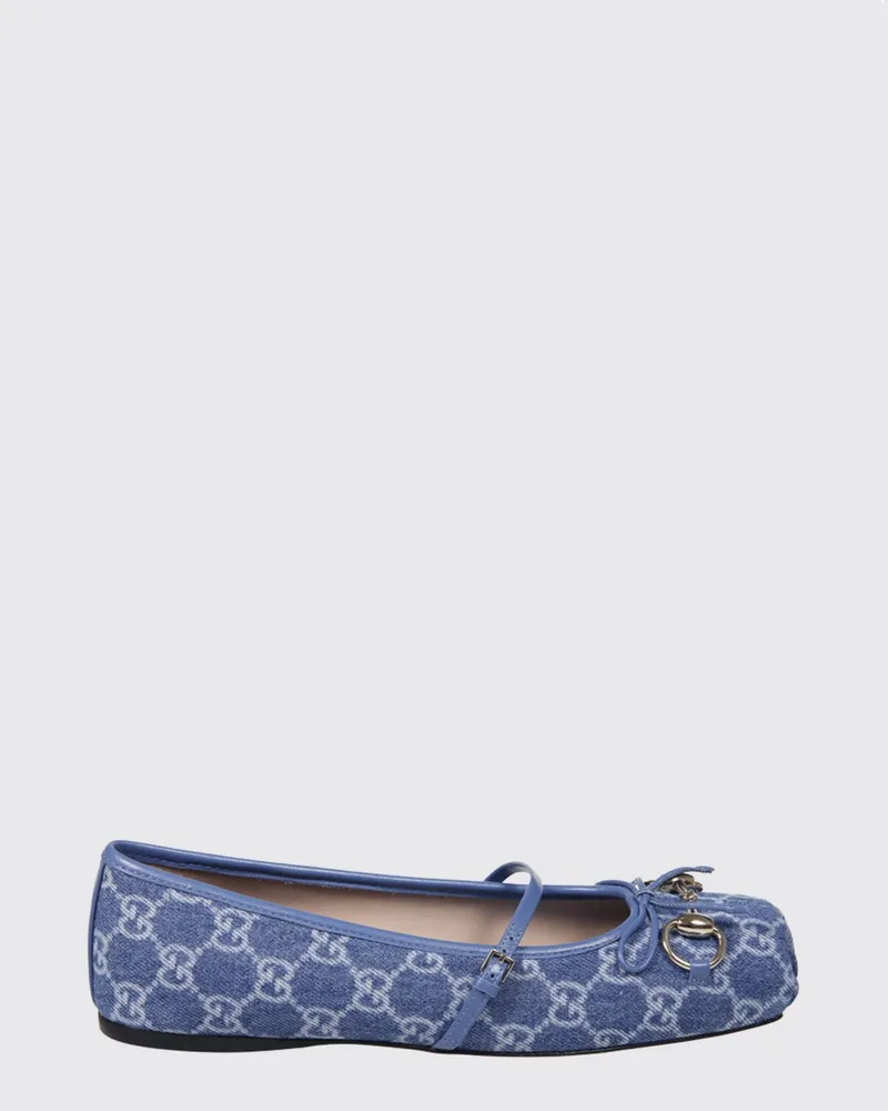 Gucci GG Monogramm Denim-Ballerinas mit Horsebit-Detail Blau