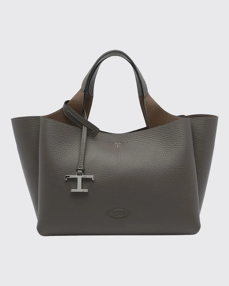 TOD'S Handtasche aus gehämmertem Leder mit Logo-Charm und Schulterriemen Grau