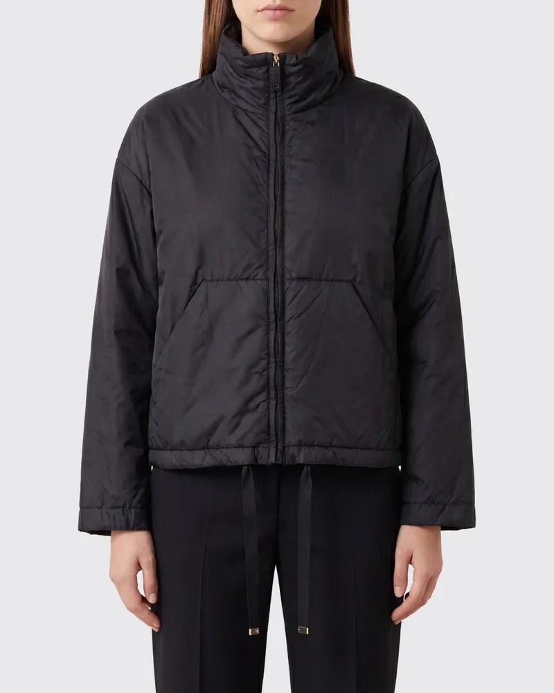 Max Mara Kurze Daunenjacke aus Funktionsstoff mit Stehkragen und Kordelzugsaum Schwarz