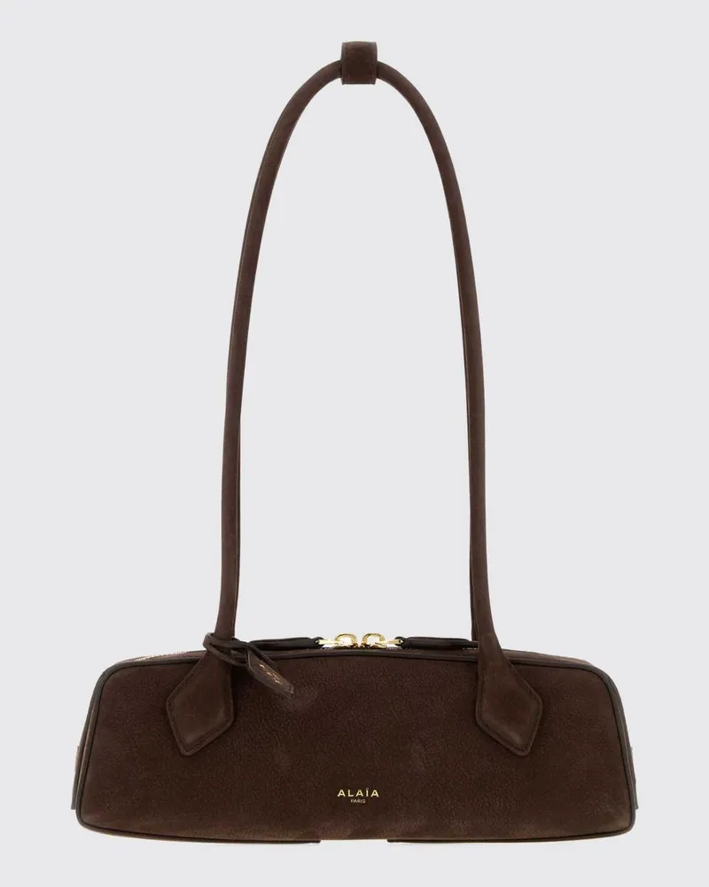 Alaïa Schultertasche Le Teckel aus Nubukleder mit Doppelgriff Braun