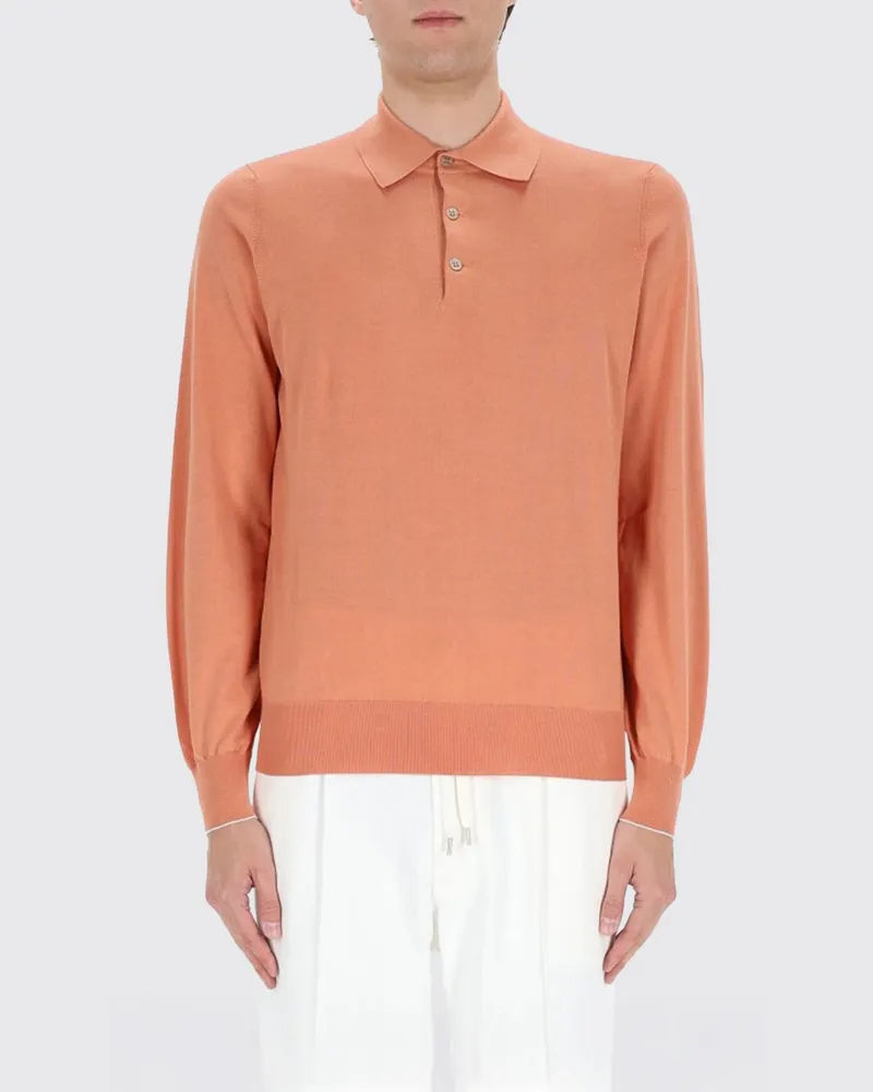Brunello Cucinelli Polo aus Baumwollstrick Orange