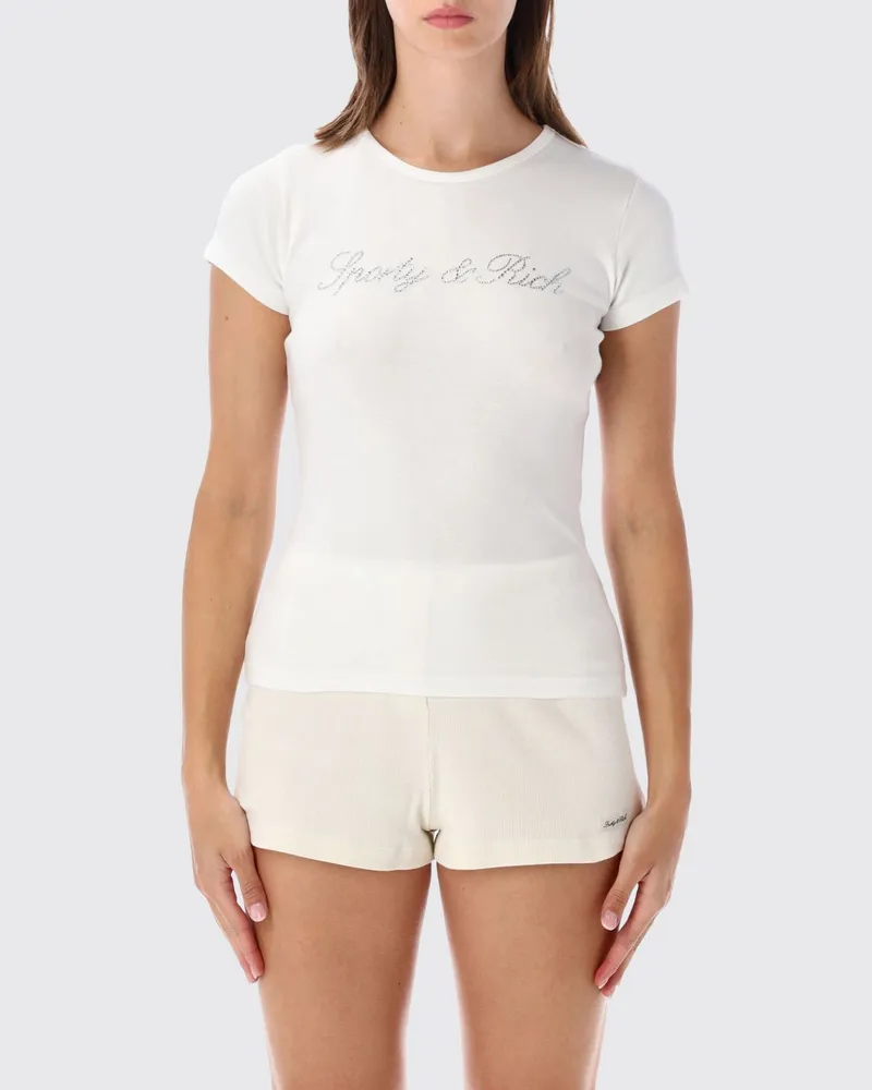 SPORTY & RICH SPORTY  RICH Sporty & Rich Slim Fit Baumwoll-T-Shirt mit Strass-Logo Weiß