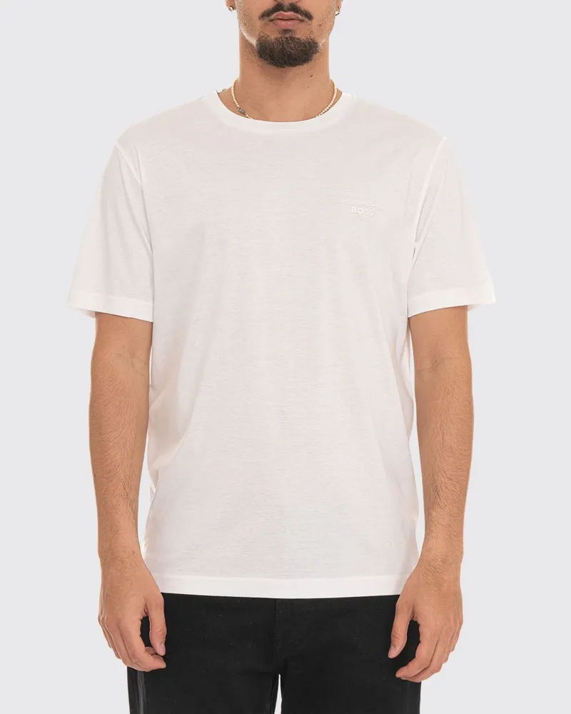 HUGO BOSS Baumwoll-T-Shirt mit Rundhalsausschnitt und Ton-in-Ton-Logo auf der Brust Weiß