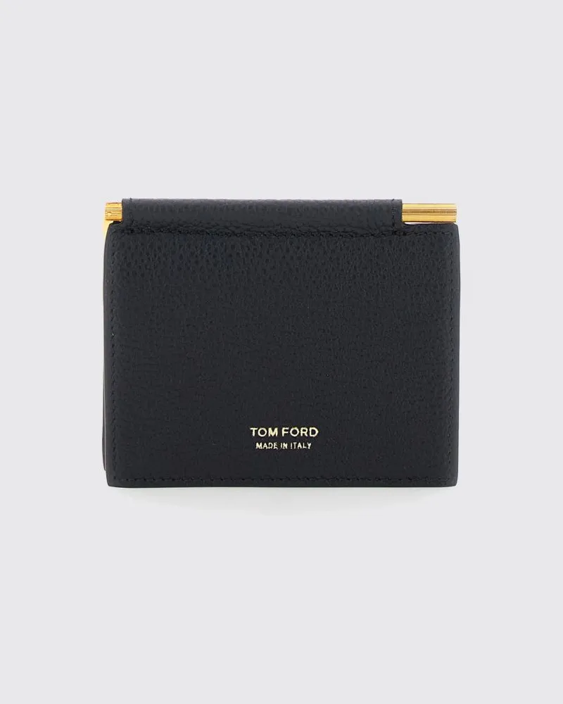 Tom Ford Bifold-Kartenetui aus genarbtem Kalbsleder mit Geldklammer Schwarz