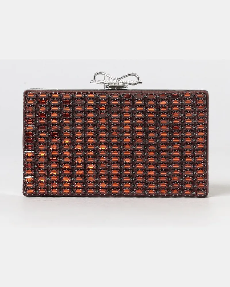 Self-Portrait Satin-Mini-Handtasche mit Kristall- und Strass-Stickerei Braun