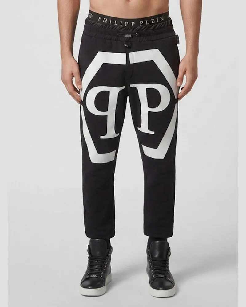 Philipp Plein Jogginghose aus Jersey mit Monogramm-Print und Hexagon-Logo Weiß