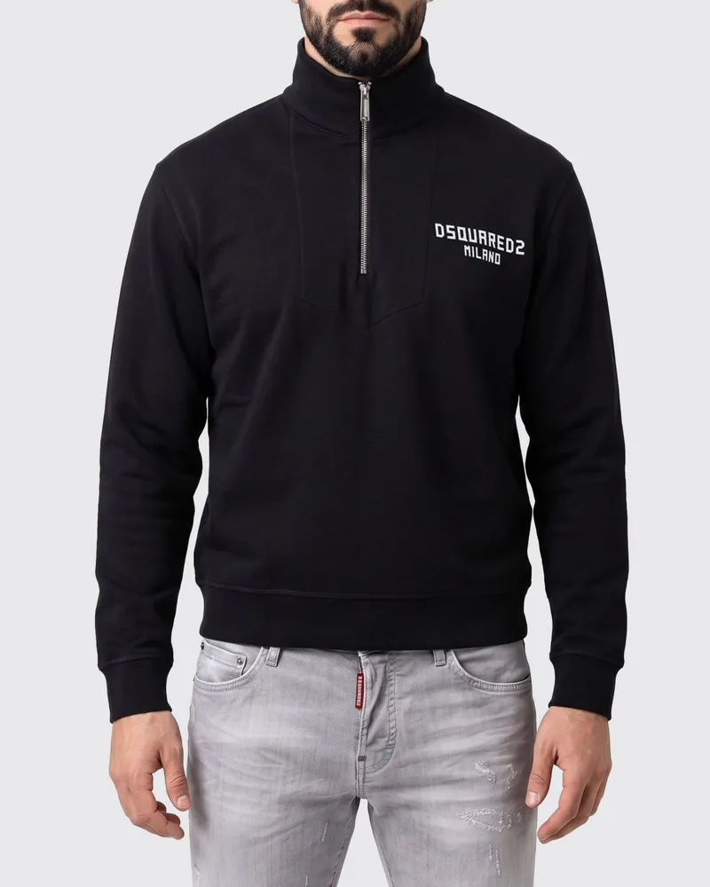 Dsquared2 Baumwoll-Sweatshirt mit Reißverschluss und hohem Kragen mit gedrucktem Logo Schwarz
