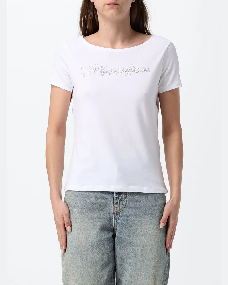 EA7 Baumwoll-T-Shirt mit Pailletten-Logo Weiß