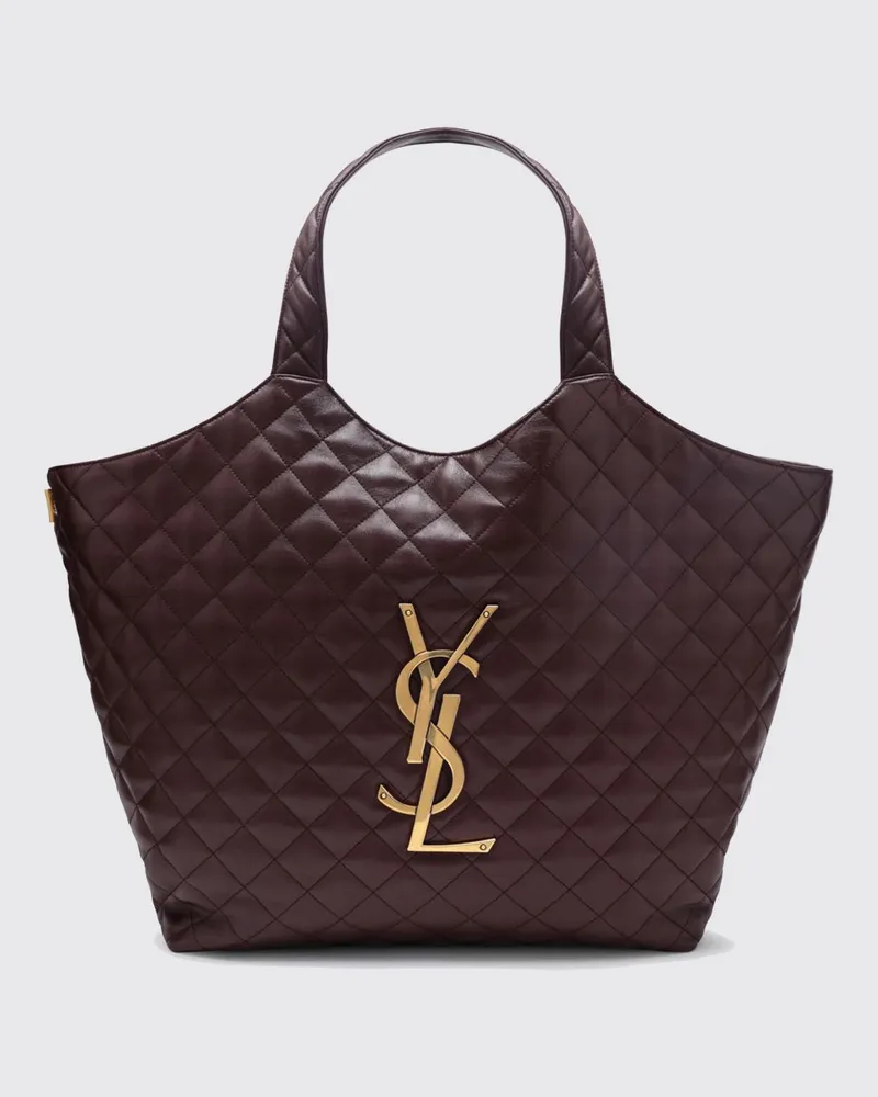 Saint Laurent Icare Maxi-Shopping-Tasche aus Matelassé-Nappa mit YSL-Logo Weinrot