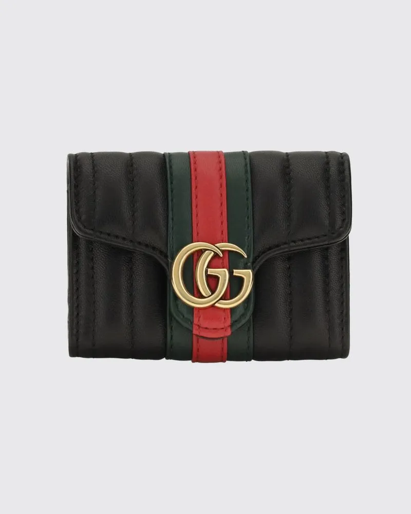 Gucci GG Marmont Portemonnaie aus gestepptem Lammleder mit Logo Schwarz