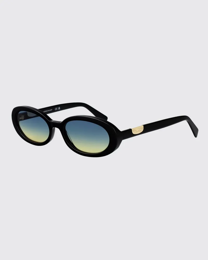 Longchamp Ovale Acetat-Sonnenbrille mit Monogramm-Logo und farbigen Gläsern Schwarz