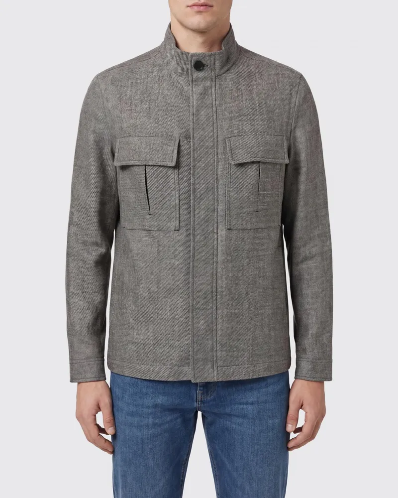 Ermenegildo Zegna Leichte Jacke aus Leinen und Kaschmir mit Stehkragen und verdecktem Verschluss Schwarz