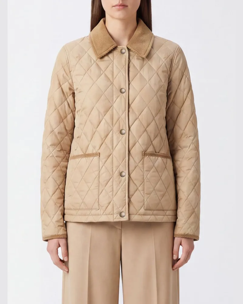 Burberry Kurze Steppjacke aus Nylon mit Samtkragen Sand