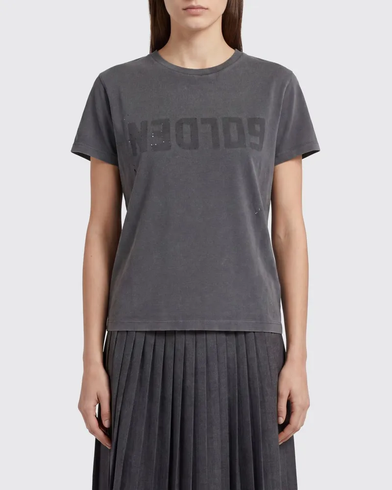 Golden Goose Kurzärmeliges Baumwoll-T-Shirt mit aufgedrucktem Logo Charcoal