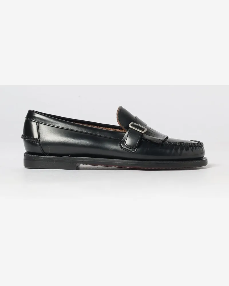 Sebago Monkstrap-Schuhe aus gebürstetem Leder mit Fransen und hochgezogener Vorderkappe Schwarz