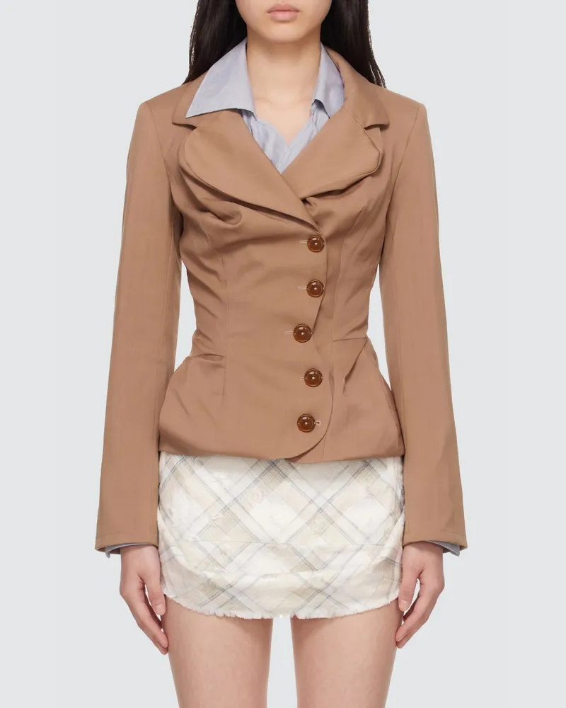 Vivienne Westwood Kurzer zweireihiger Wollblazer mit drapierter Silhouette Camel