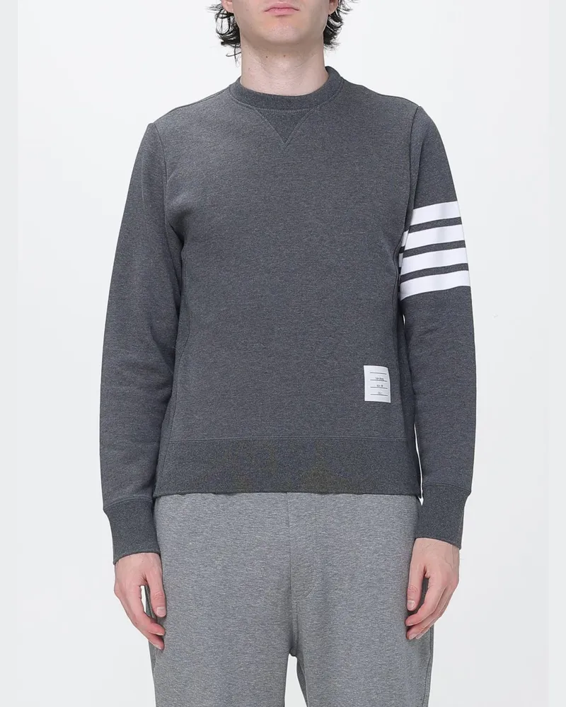 Thom Browne Schmal geschnittenes Rundhals-Sweatshirt aus Baumwolle mit Streifen-Motiv Grau
