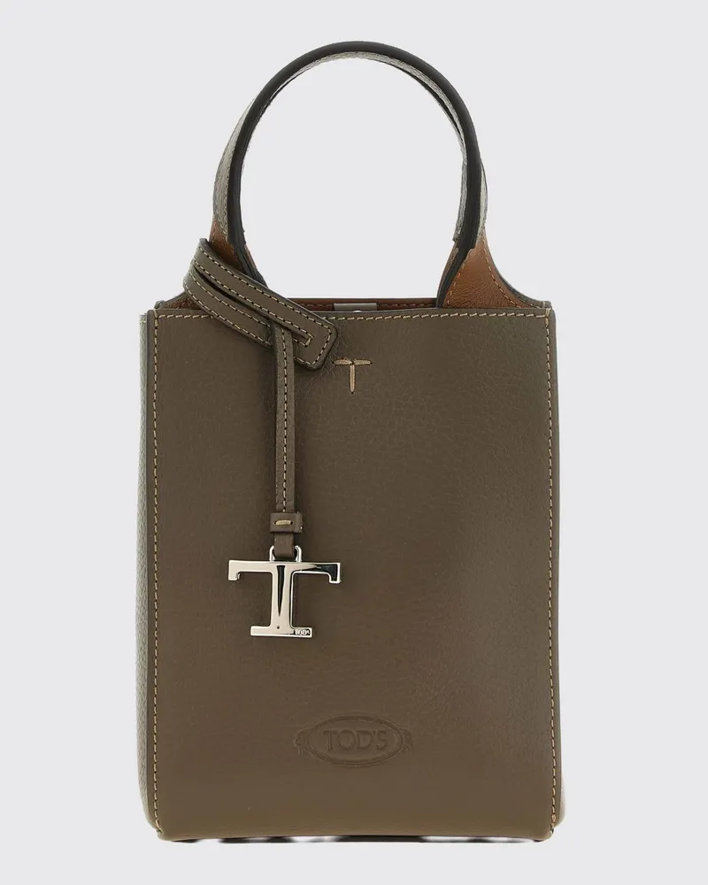 TOD'S Mini-Beuteltasche von aus gehämmertem Leder mit doppeltem Henkel und Riemen Grün