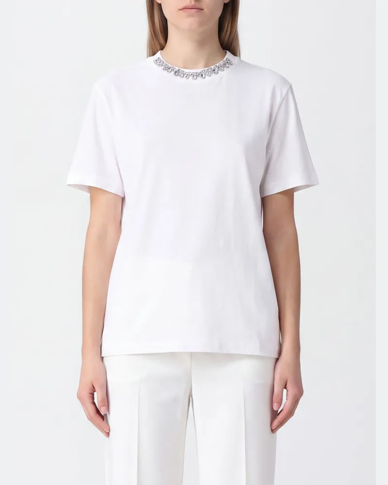 Golden Goose Baumwoll-T-Shirt mit Kristall-Applikationen und überschnittenen Schultern Weiß