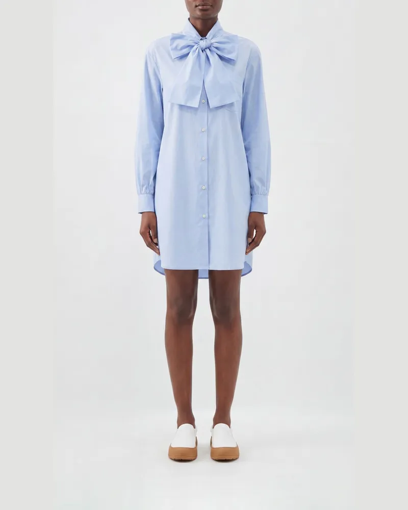 Moschino Mini-Hemdblusenkleid aus Baumwolle mit Schluppenkragen Hellblau