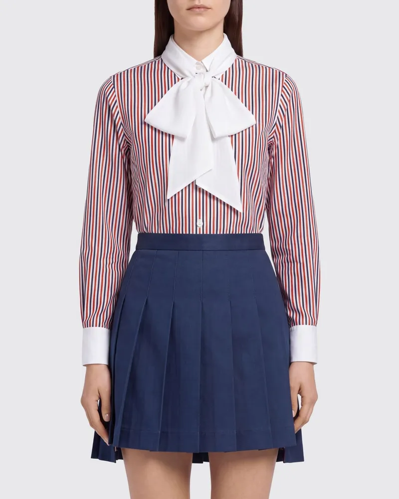Thom Browne Gestreifte Seidenbluse mit Schluppenkragen Bunt