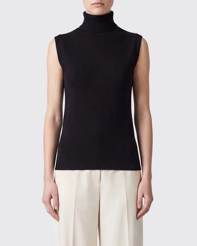 SPORTMAX Ärmelloses Slim-Fit Rollkragentop aus reiner Schurwolle Schwarz