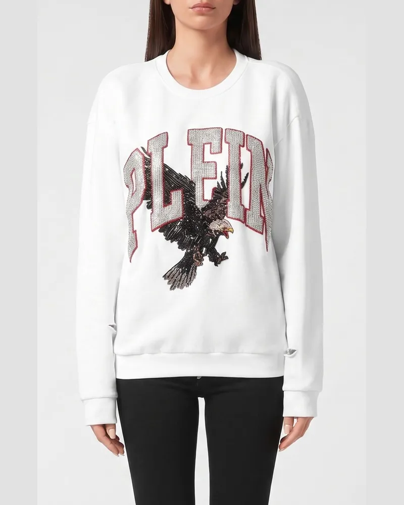 Philipp Plein Baumwoll-Sweatshirt mit U-Ausschnitt hinten und Teddy-Print von Weiß