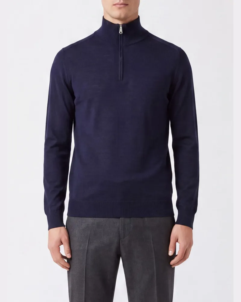 Paul Smith Rollkragenpullover aus reiner Merinowolle mit halbem Reißverschluss Blau