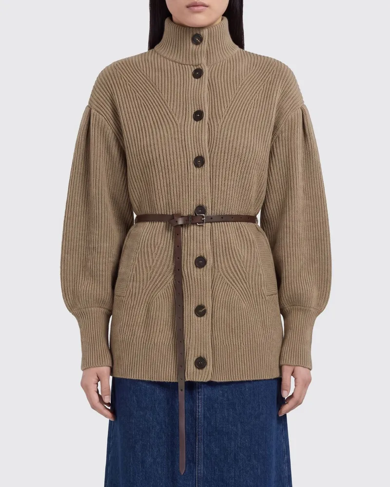 Brunello Cucinelli Rollkragen-Cardigan aus Wolle, Kaschmir und Seide mit Gürtel Beige
