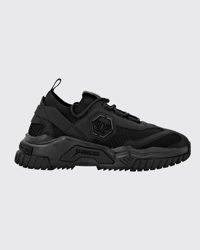 Philipp Plein Niedrige Sneakers aus Häkelstrick mit gezackter Sohle und Hexagon-Logo Schwarz
