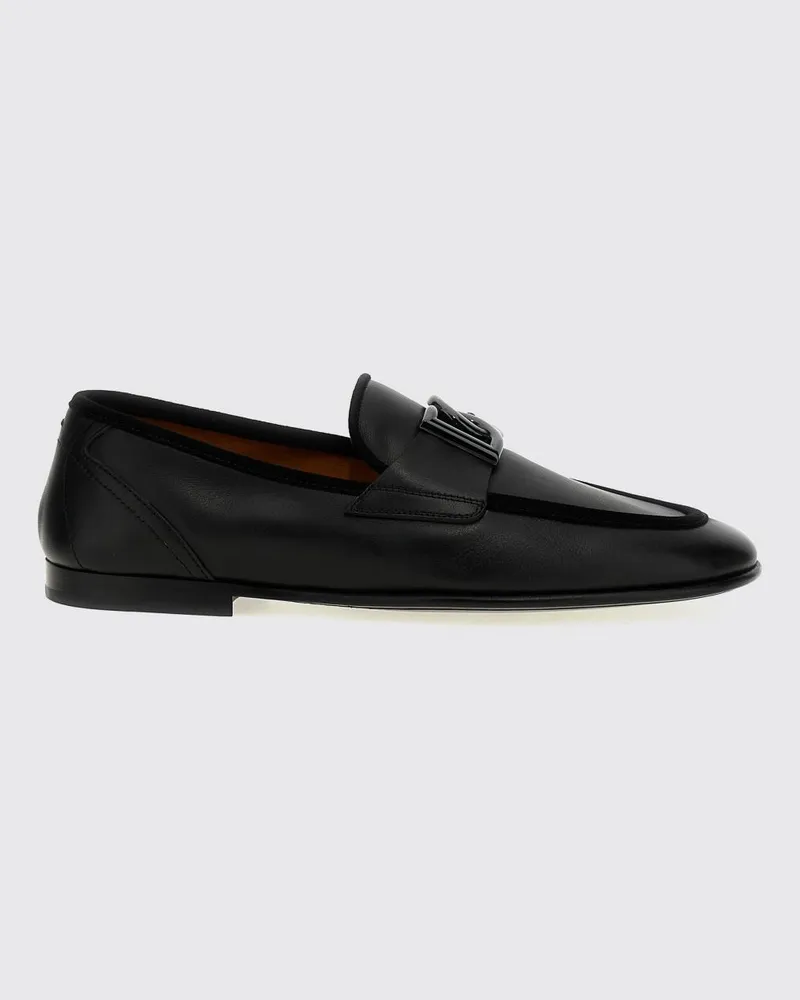 Dolce & Gabbana DOLCE  GABBANA Dolce & Gabbana Erice Loafer aus glattem Kalbsleder mit DG-Logoplakette Schwarz